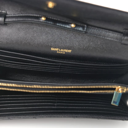 Saint Laurent Grain De Poudre Matelasse Chevron Monogram Chain Wallet Black 5 of 9