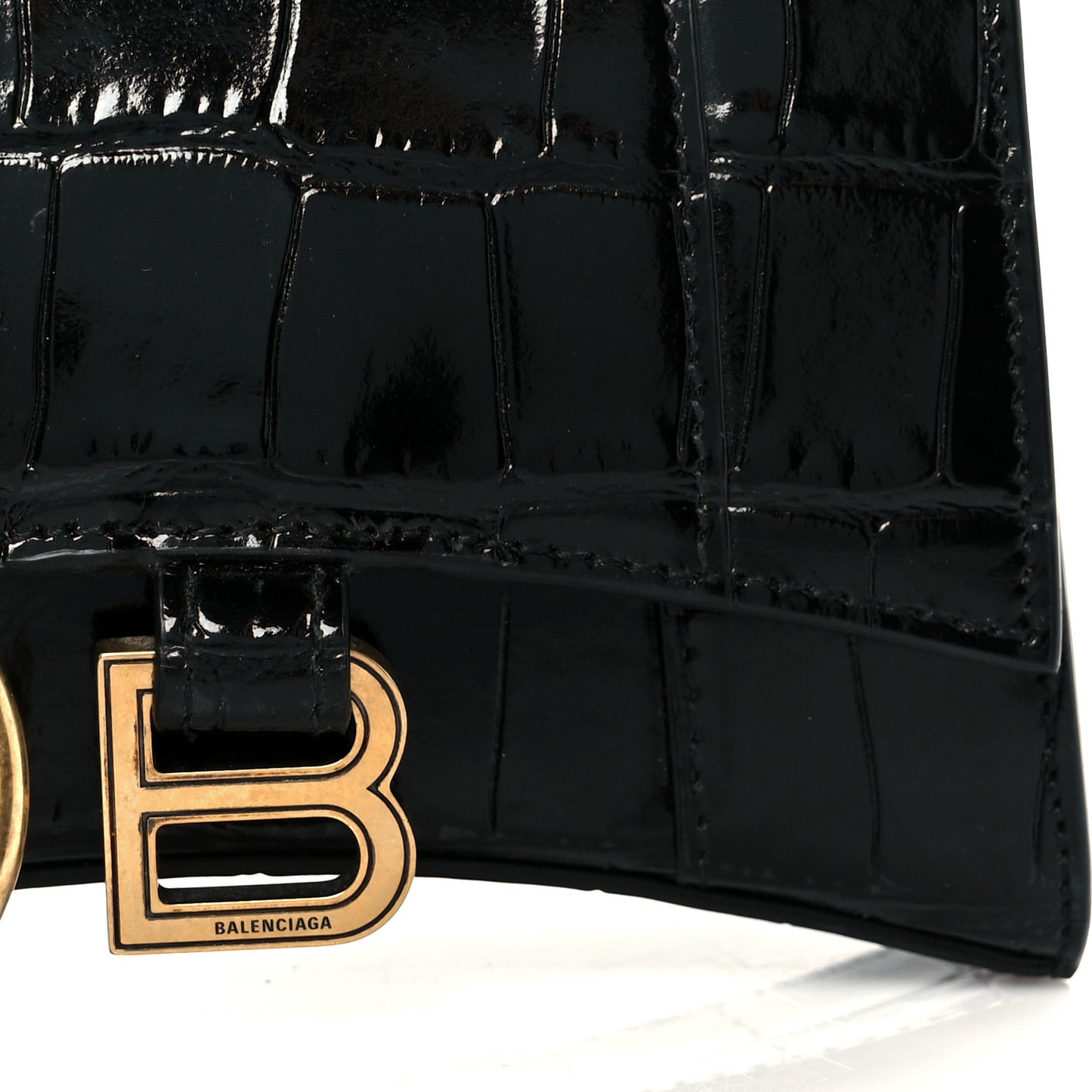 Shiny Calfskin Crocodile Embossed Hourglass Chain Cardholder Black