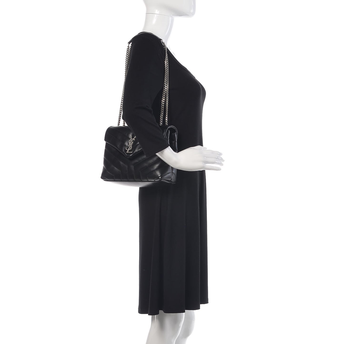 Calfskin Y Quilted Monogram Small Loulou Chain Satchel Black