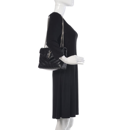 Saint Laurent Calfskin Y Quilted Monogram Small Loulou Chain Satchel Black 2 of 9