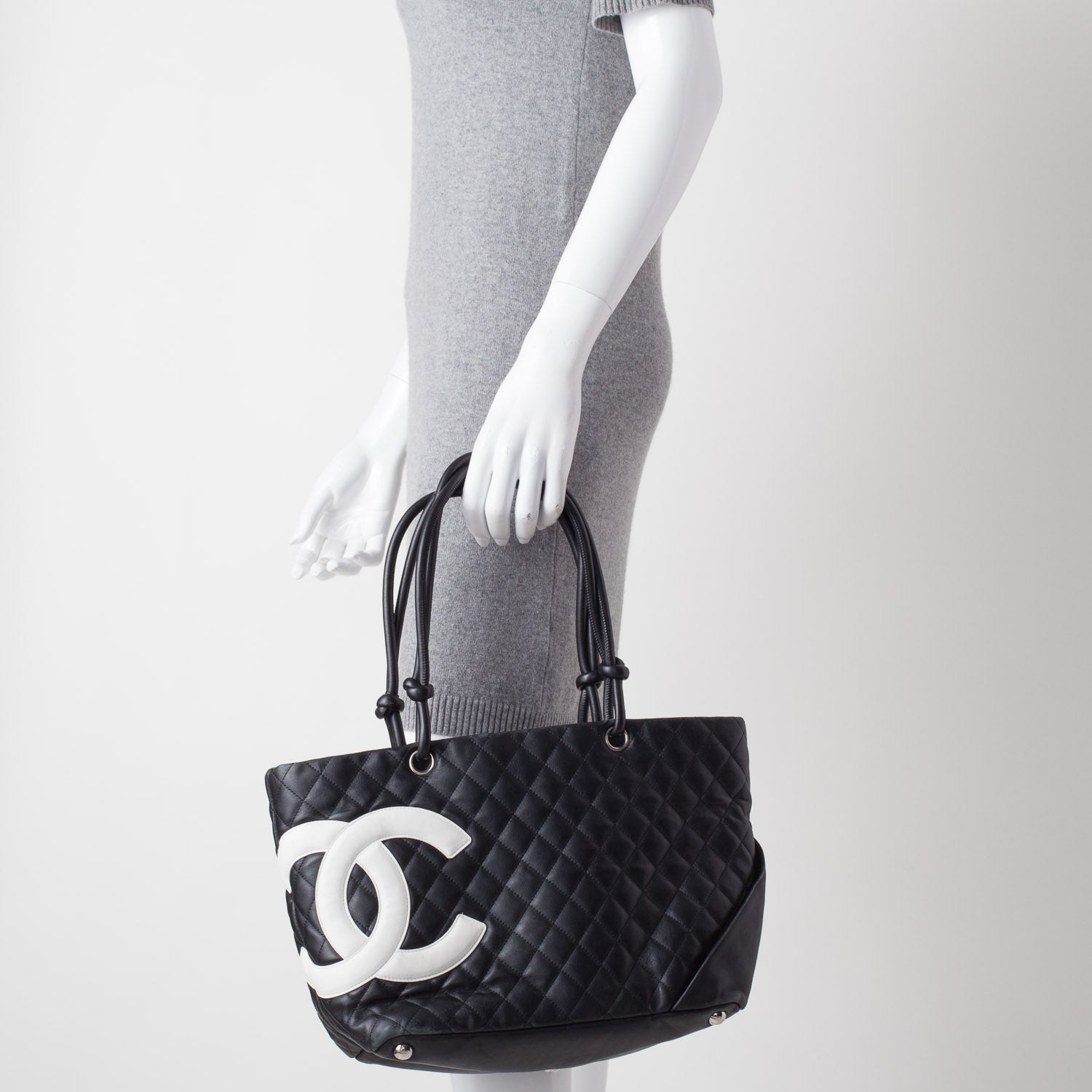 Chanel Calfskin Quilted Large Cambon Tote Black White 2 of 9