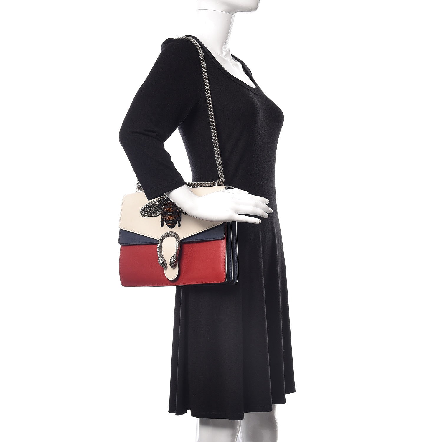 Gucci Calfskin Bee Embroidered Medium Dionysus Shoulder Bag White Blue Hibiscus Red 2 of 17