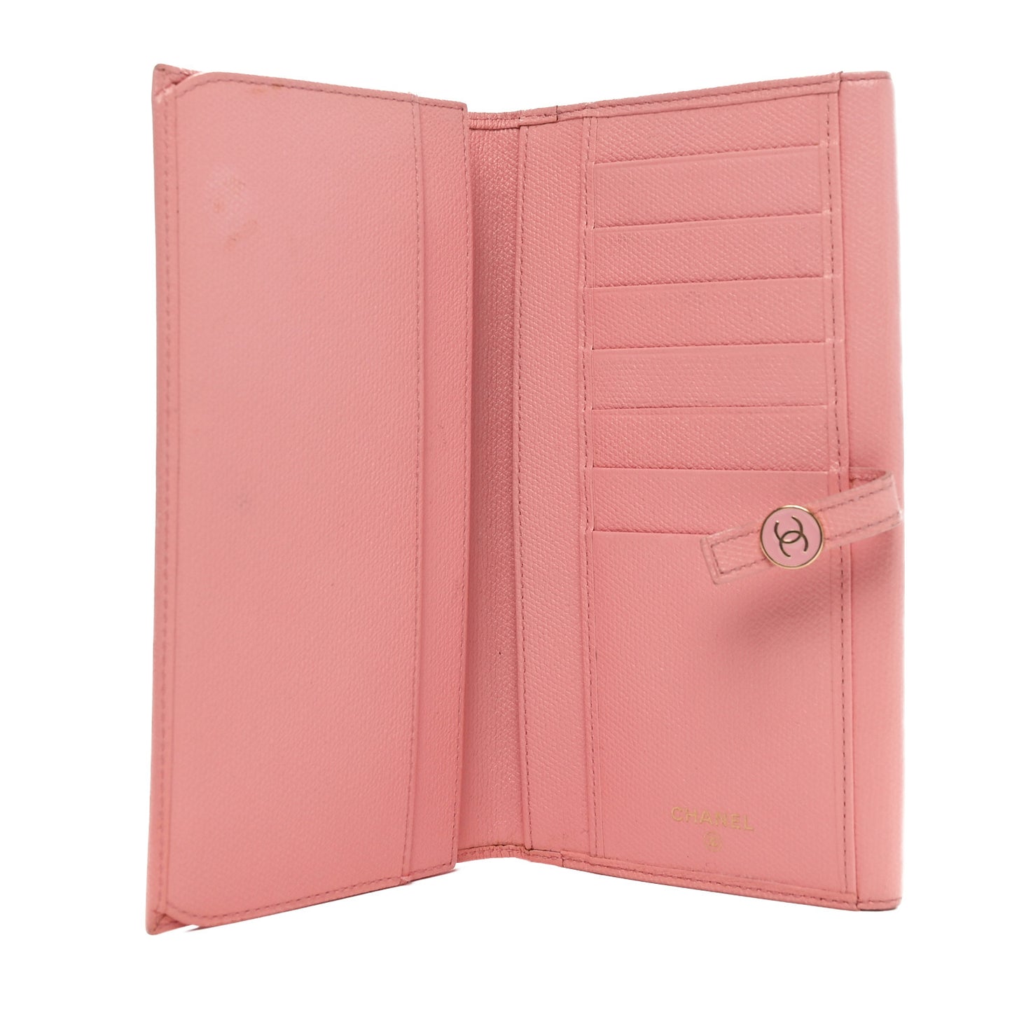 Grained Calfskin CC Button Long Wallet Pink