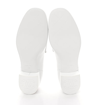 Chanel Shiny Calfskin Logo Loafers 37 White 6 of 10