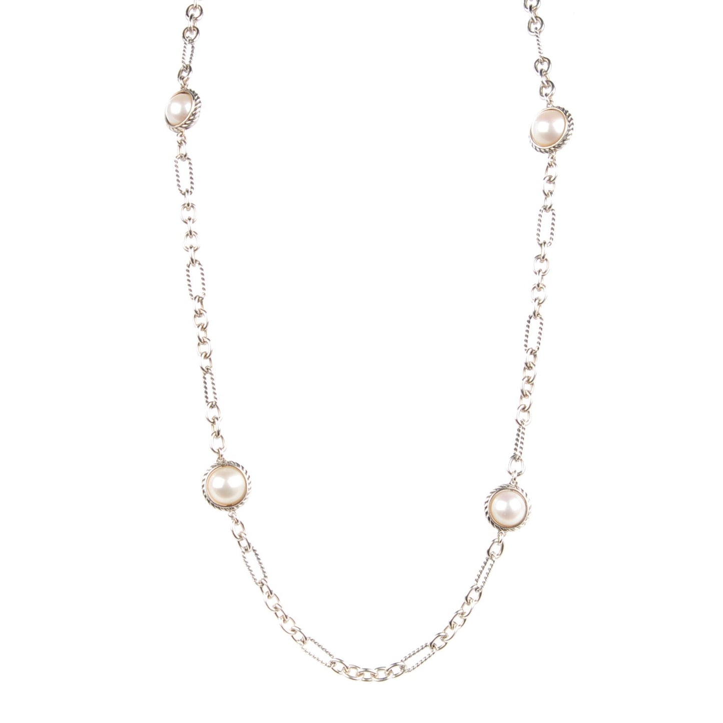 Sterling Silver 14mm Pearl Figaro Chain Necklace