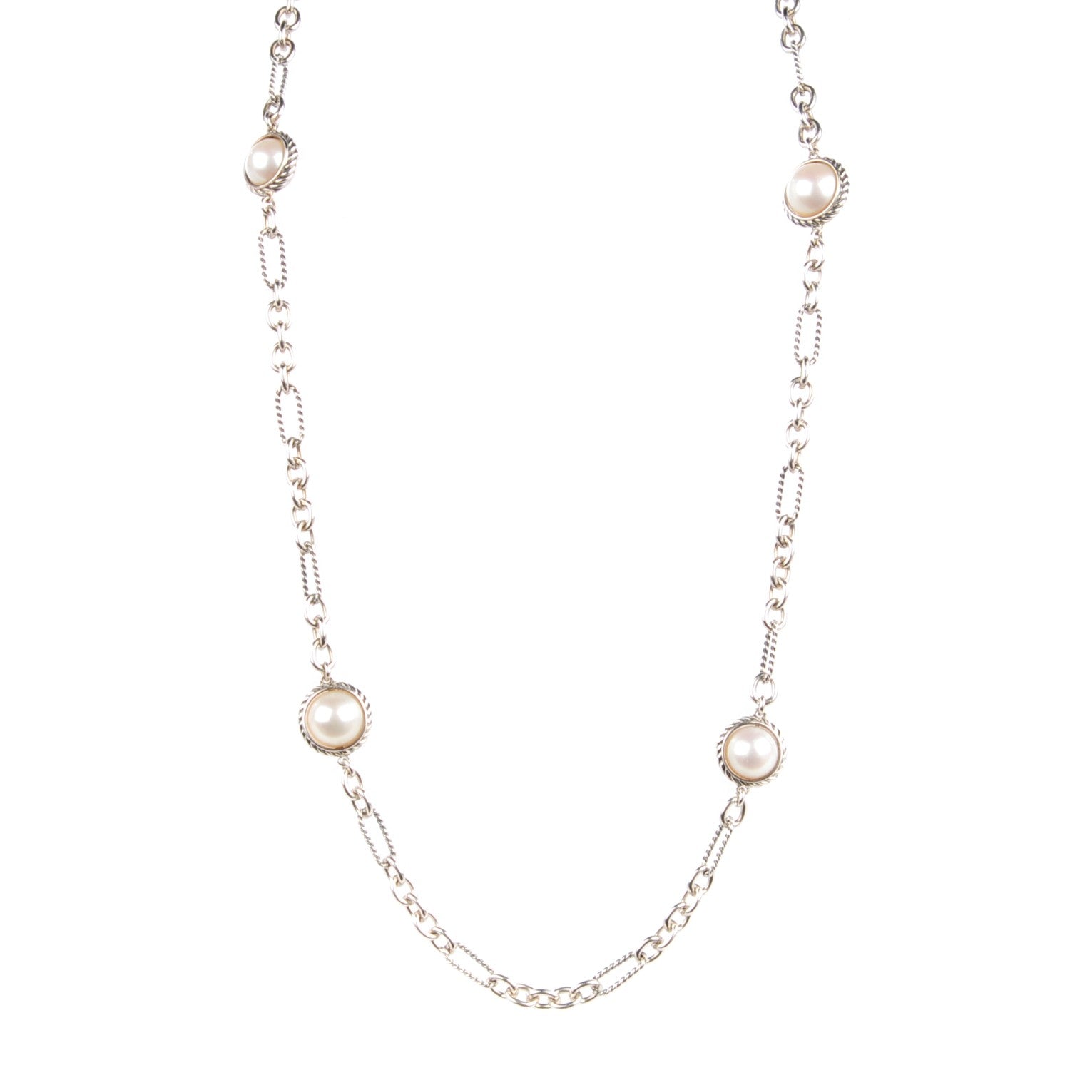 David Yurman Sterling Silver 14mm Pearl Figaro Chain Necklace 1 of 6