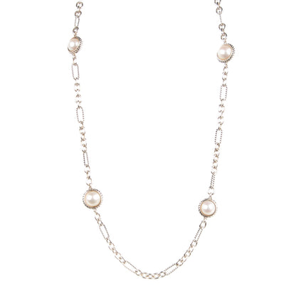 David Yurman Sterling Silver 14mm Pearl Figaro Chain Necklace 1 of 6