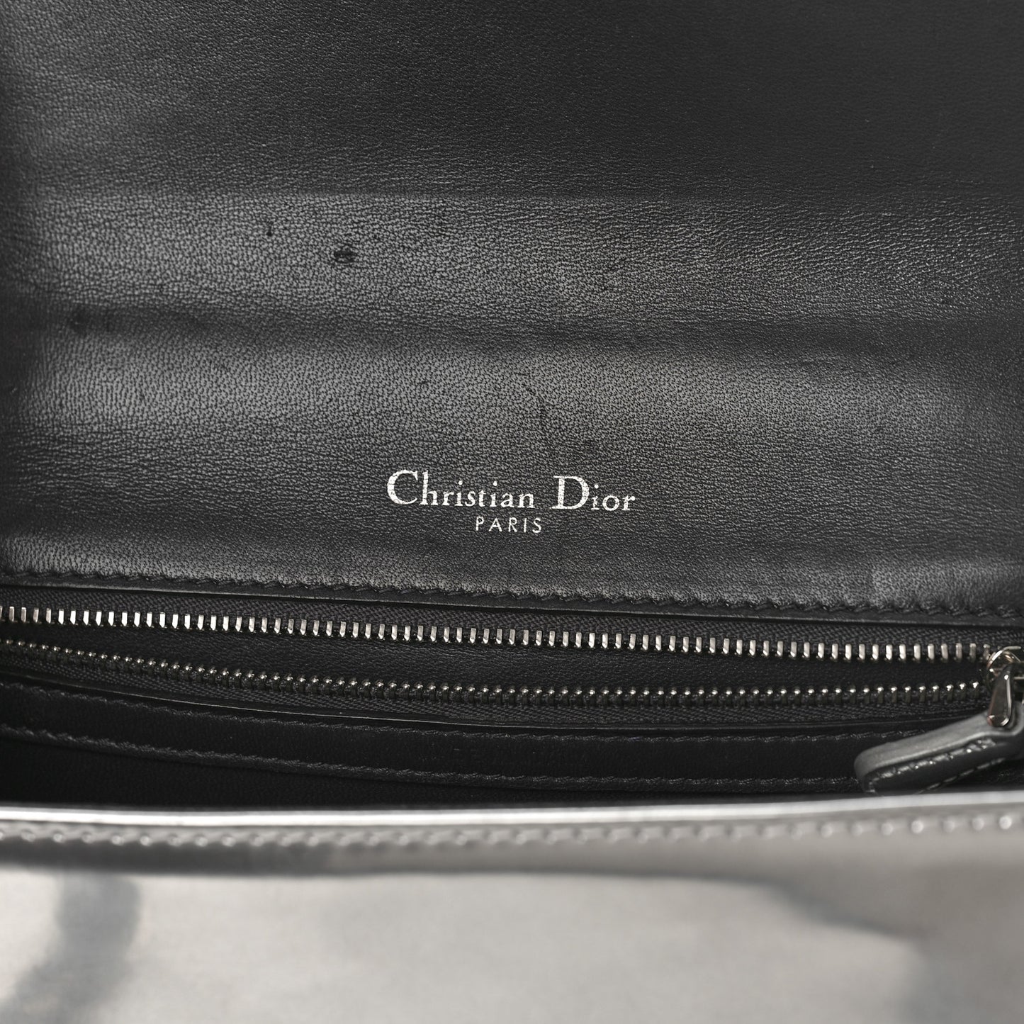 Metallic Patent Micro-Cannage Small Diorama Flap Bag Silver