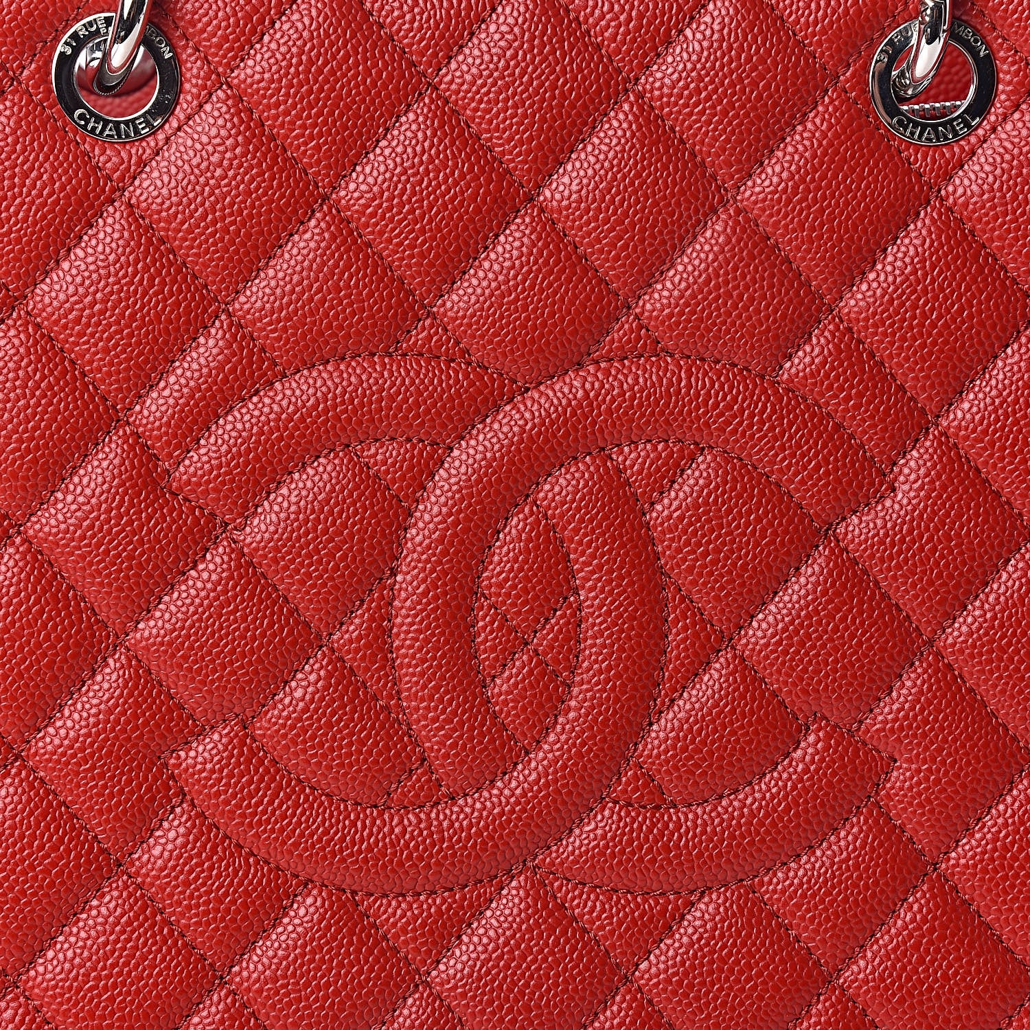 Chanel Caviar Quilted XL Grand Shopping Tote GST Red 8 of 10