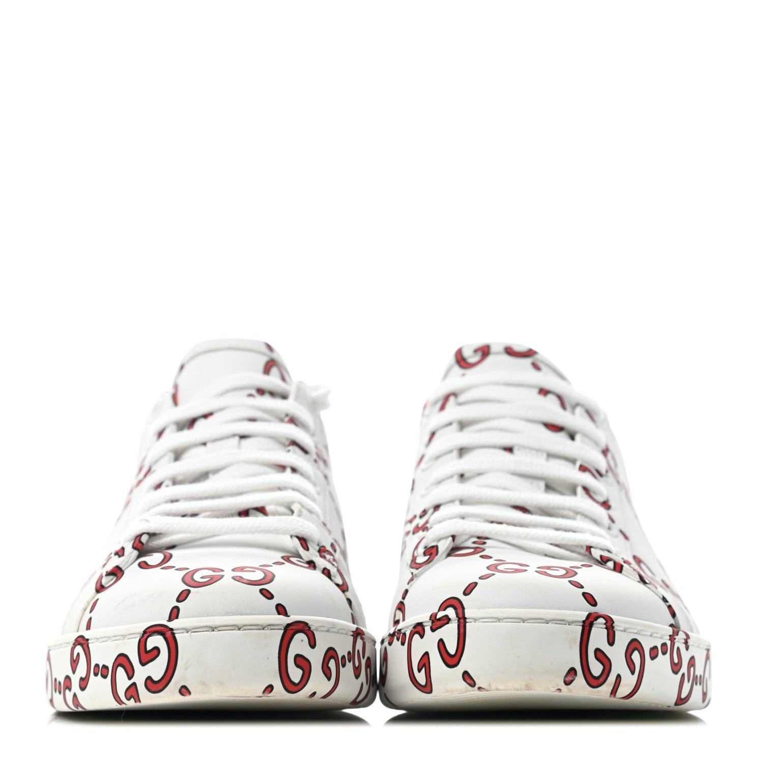 Gucci Calfskin GucciGhost Print Ace Sneakers 39 White Hibiscus Red 2 of 6