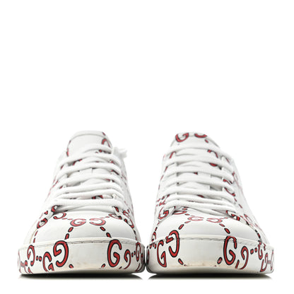 Gucci Calfskin GucciGhost Print Ace Sneakers 39 White Hibiscus Red 2 of 6