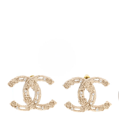 Chanel Crystal CC Camellia Earrings Gold 1 of 5