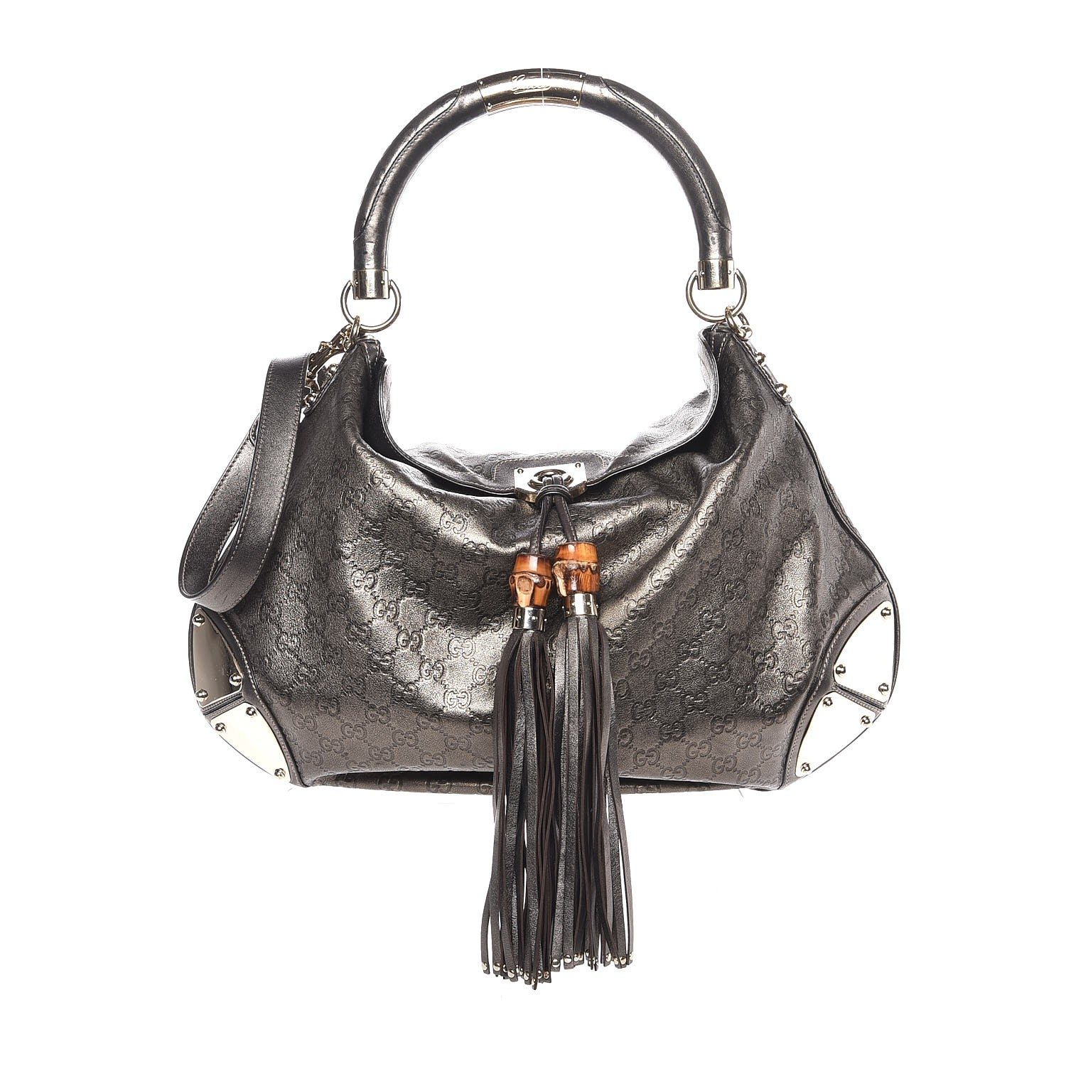 Gucci Metallic Guccissima Large Indy Top Handle Hobo Pewter 1 of 8