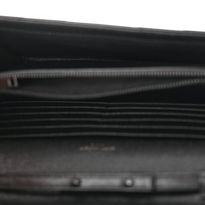 Saint Laurent Grain De Poudre Matelasse Chevron Monogram Monochrome Chain Wallet Black 5 of 14