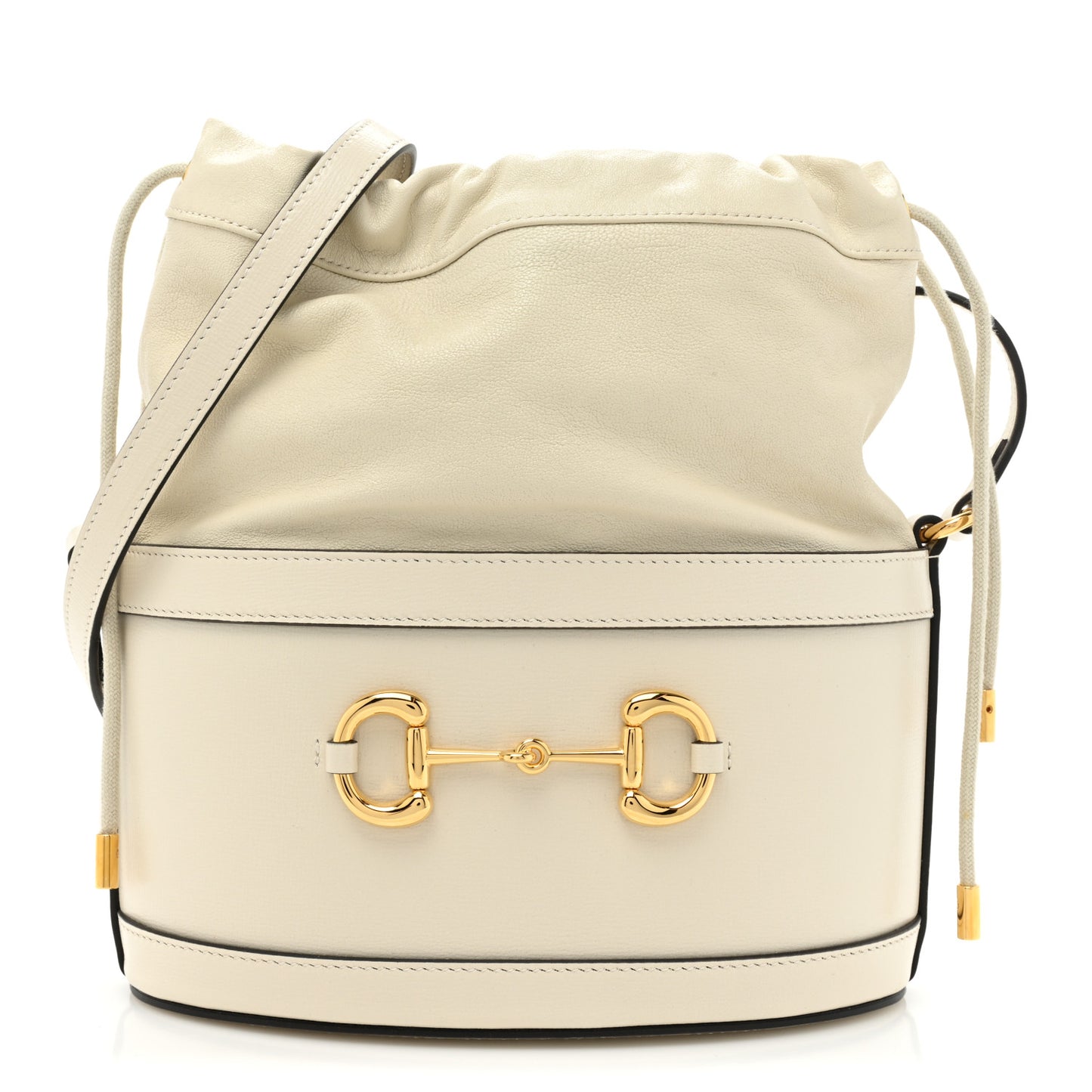 Azalea Sakai Calfskin Horsebit 1955 Drawstring Bucket Bag Mystic White