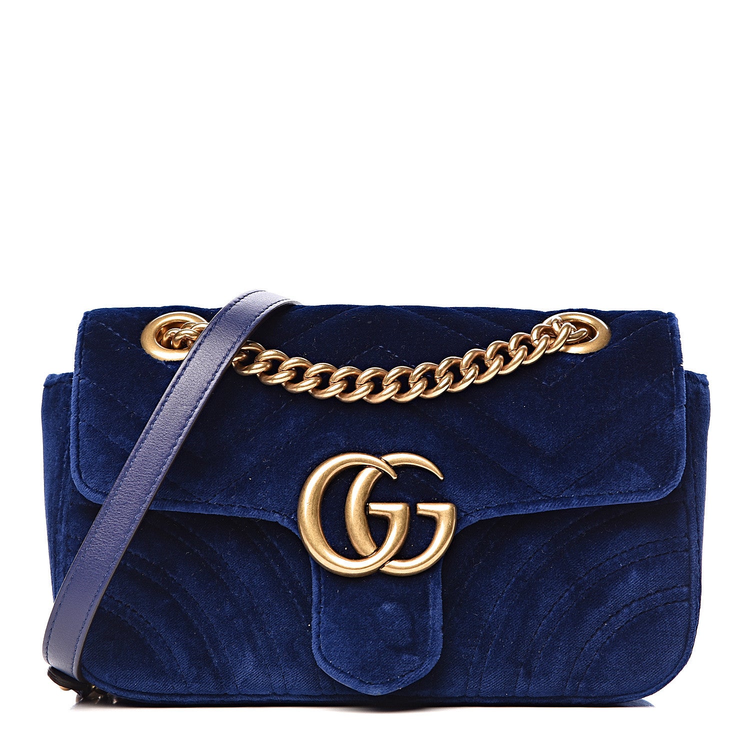 Gucci Velvet Matelasse Mini GG Marmont Shoulder Bag Cobalt Blue 1 of 11