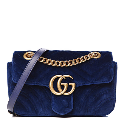 Gucci Velvet Matelasse Mini GG Marmont Shoulder Bag Cobalt Blue 1 of 11