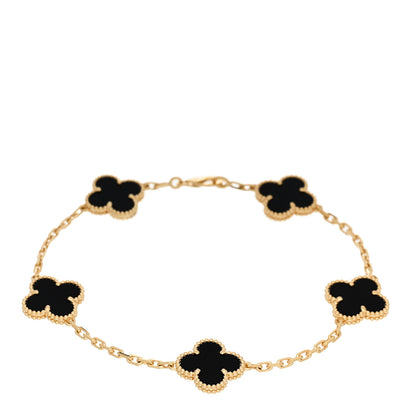 Van Cleef & Arpels 18K Yellow Gold Black Onyx 5 Motifs Vintage Alhambra Bracelet 1 of 4