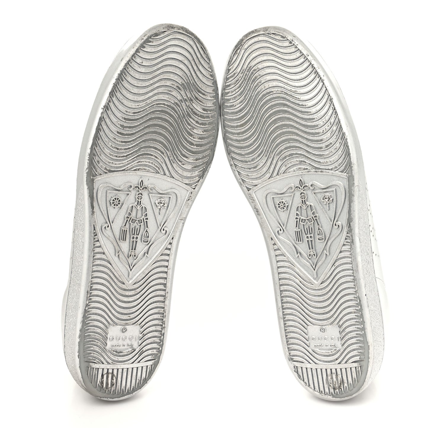 Metallic Nappa Interlocking G Perforated Womens Ace Sneakers 39.5 Silver