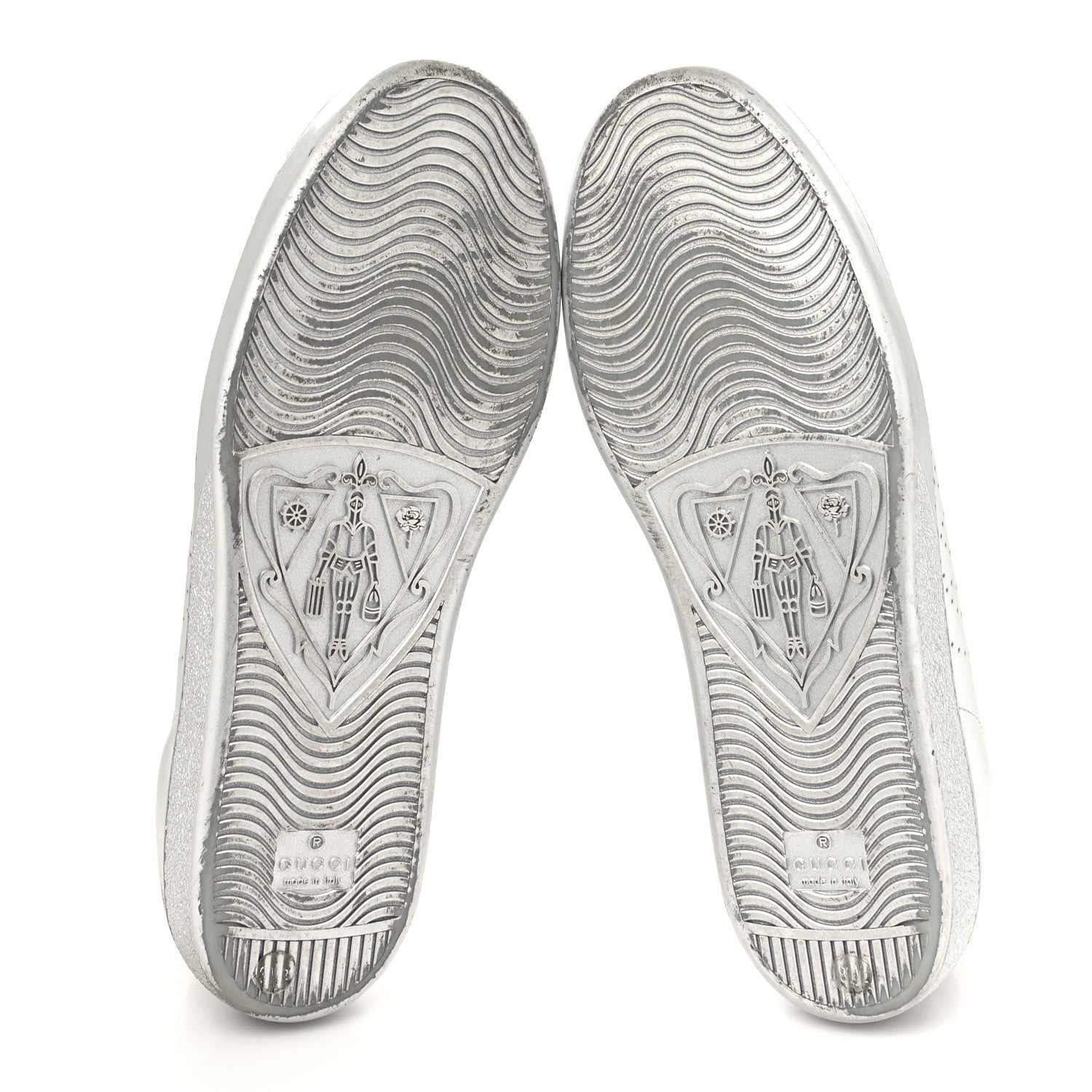 Gucci Metallic Nappa Interlocking G Perforated Womens Ace Sneakers 39.5 Silver 5 of 9