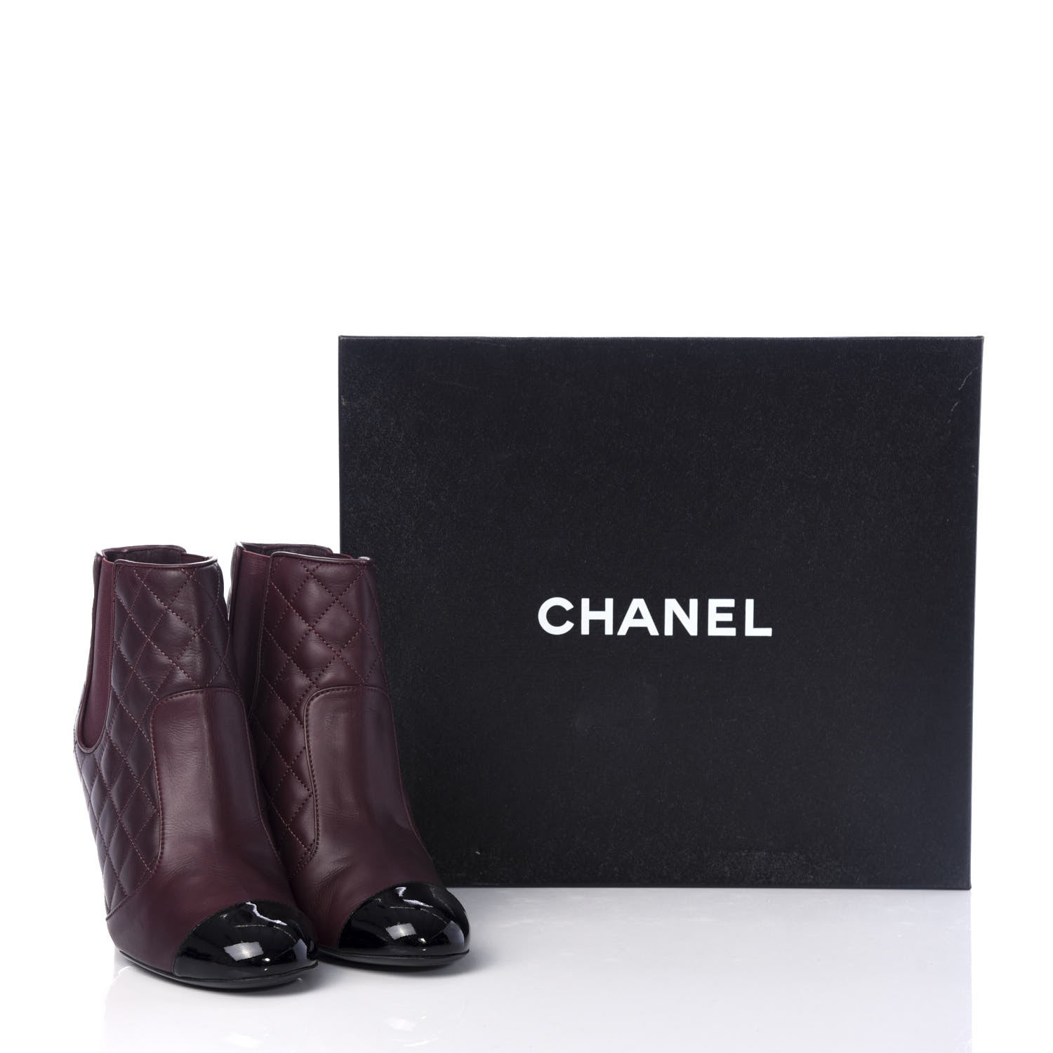 Chanel Lambskin Patent Quilted Wedge Ankle Boots 37.5 Burgundy 11 of 11