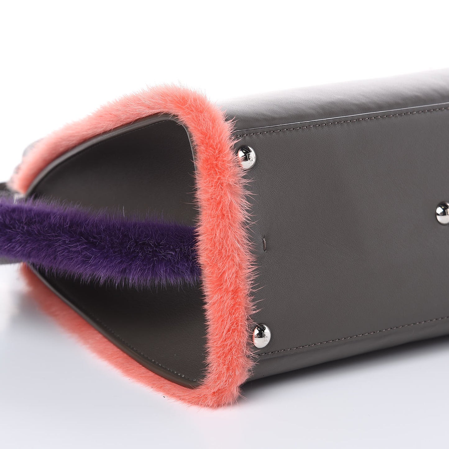 Calfskin Mink Fur Trim Petite 3Jours Tote Carbone Multicolor