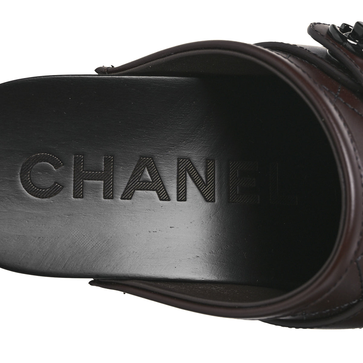 Calfskin CC Turn Lock Clogs 36 Dark Brown