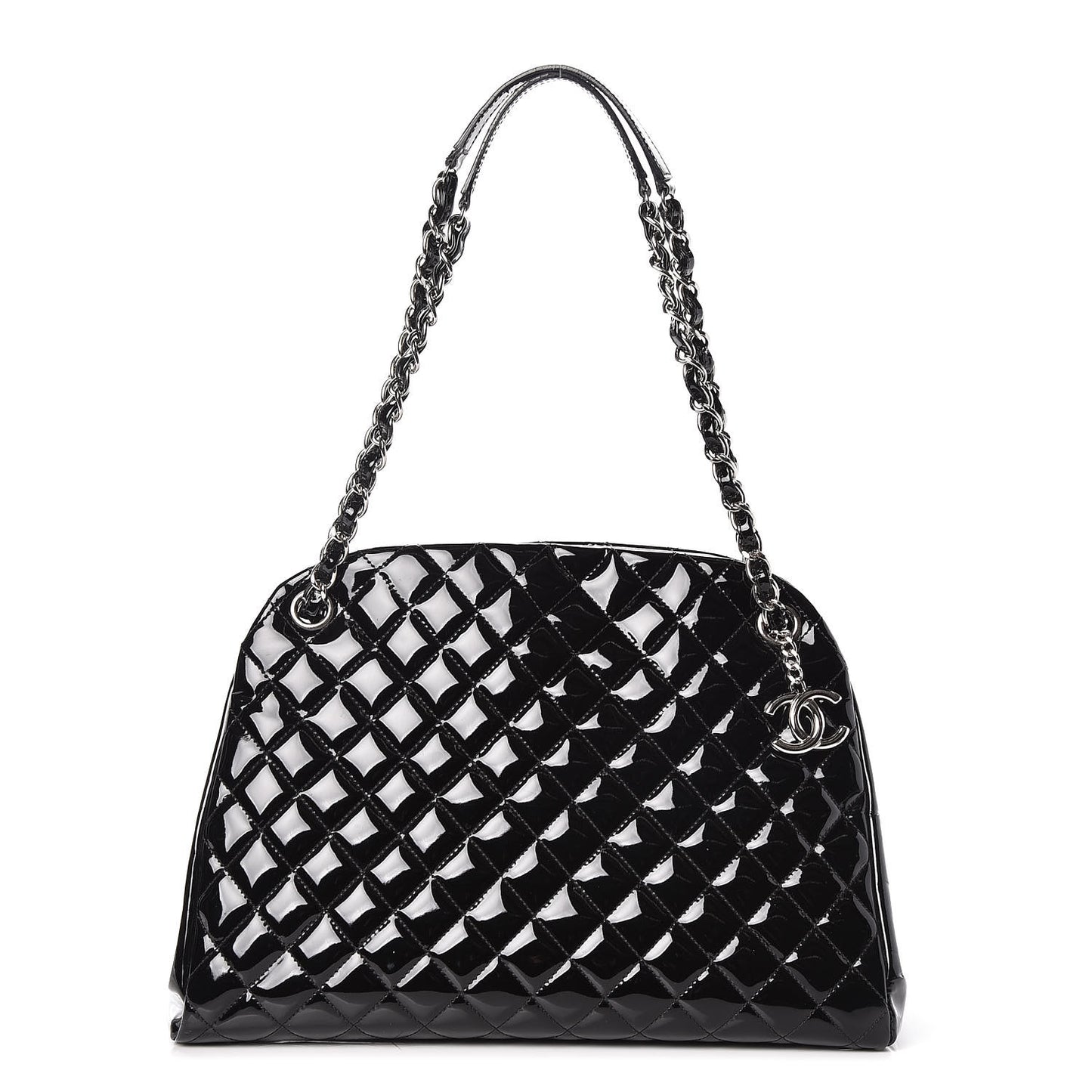 Patent Quilted Large Just Mademoiselle Bowling Bag Black