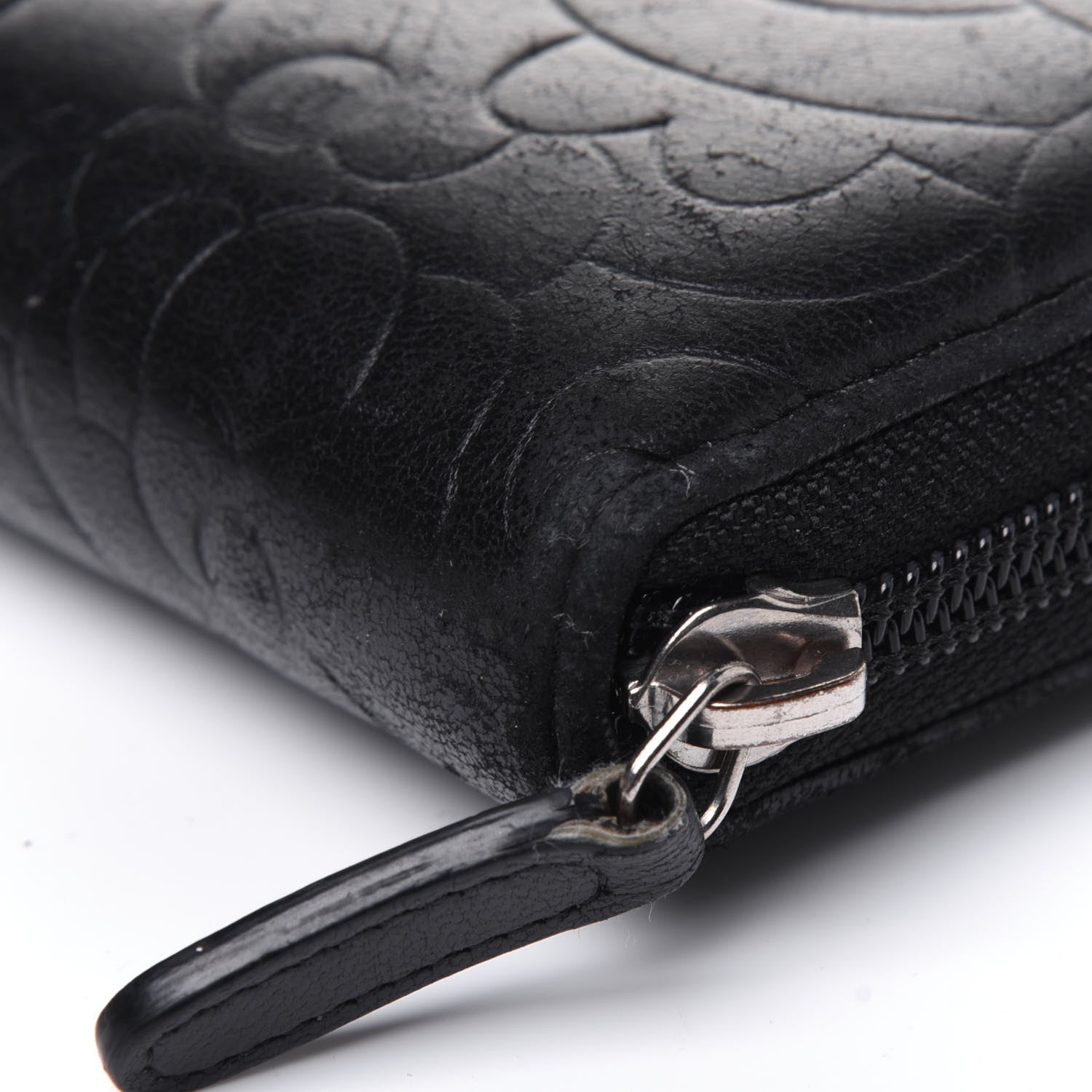 Chanel Lambskin Camellia Embossed Large Zip Around Gusset Wallet Black 14 of 19