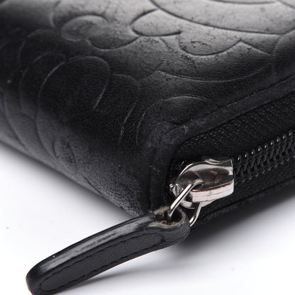 Chanel Lambskin Camellia Embossed Large Zip Around Gusset Wallet Black 14 of 19