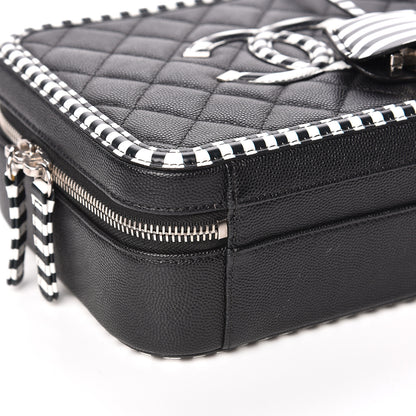 Chanel Caviar Quilted Striped Medium CC Filigree Vanity Case Black White 8 of 11