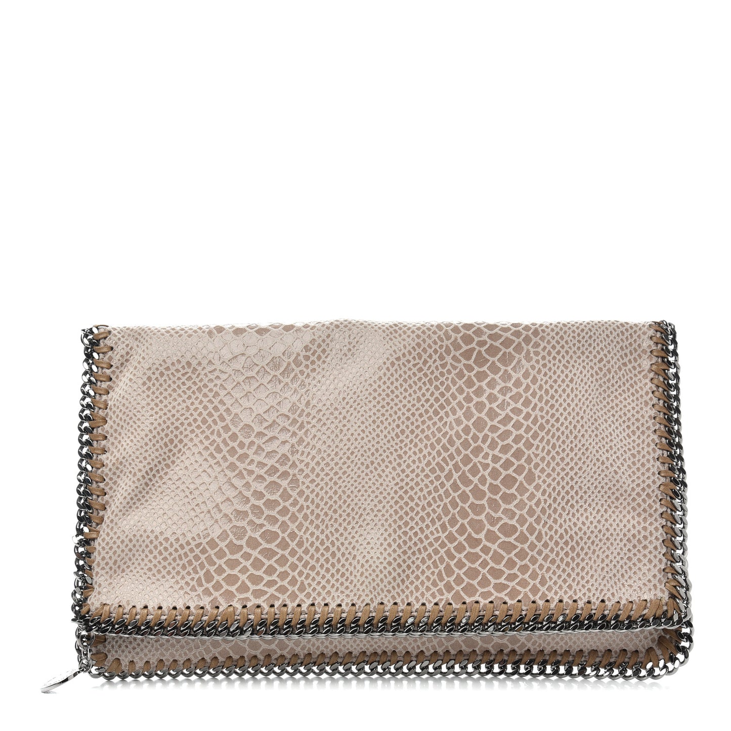 Eco Python Embossed Falabella Fold Over Clutch Brown