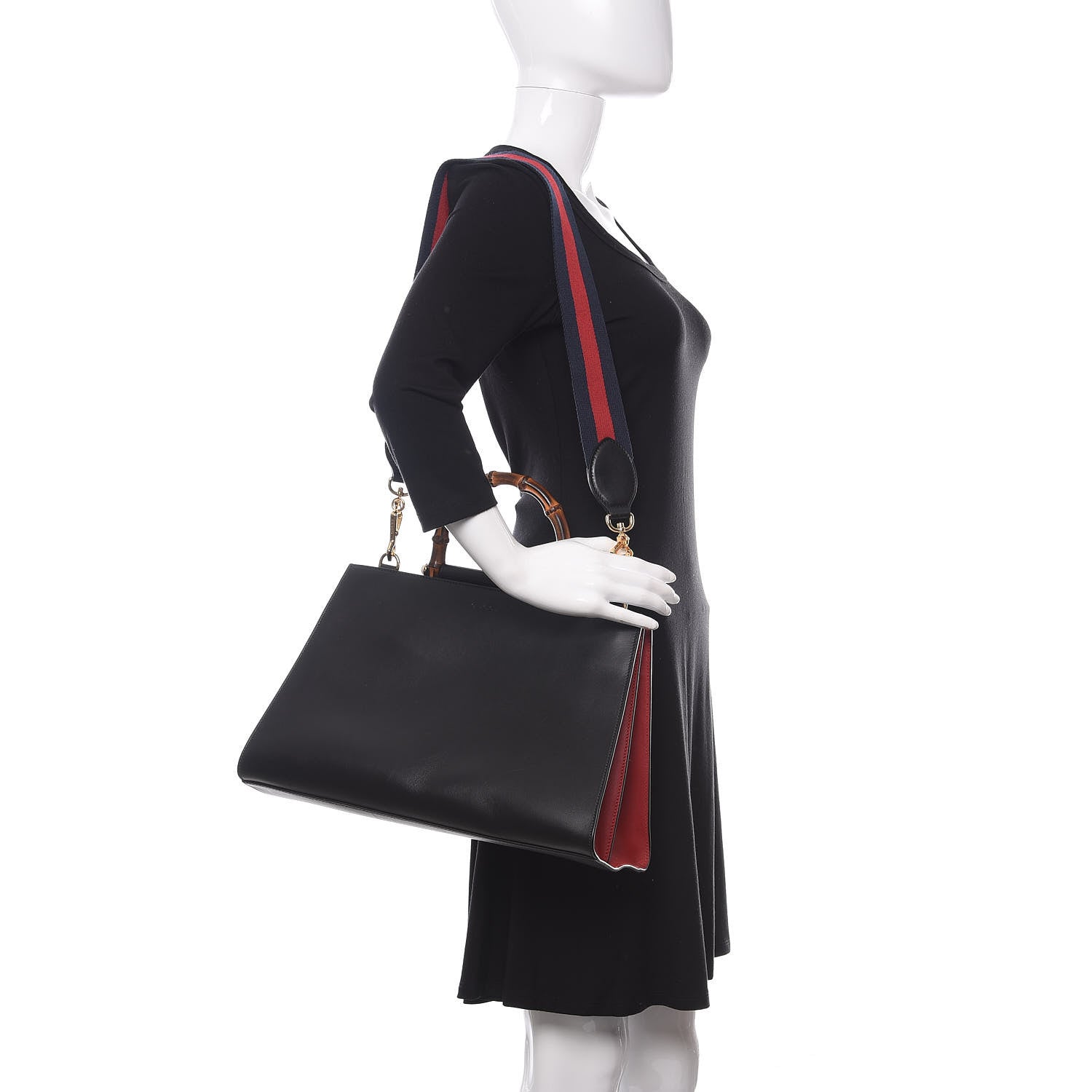 Gucci Nappa Bamboo Web Medium Nymphaea Top Handle Bag Black 2 of 15