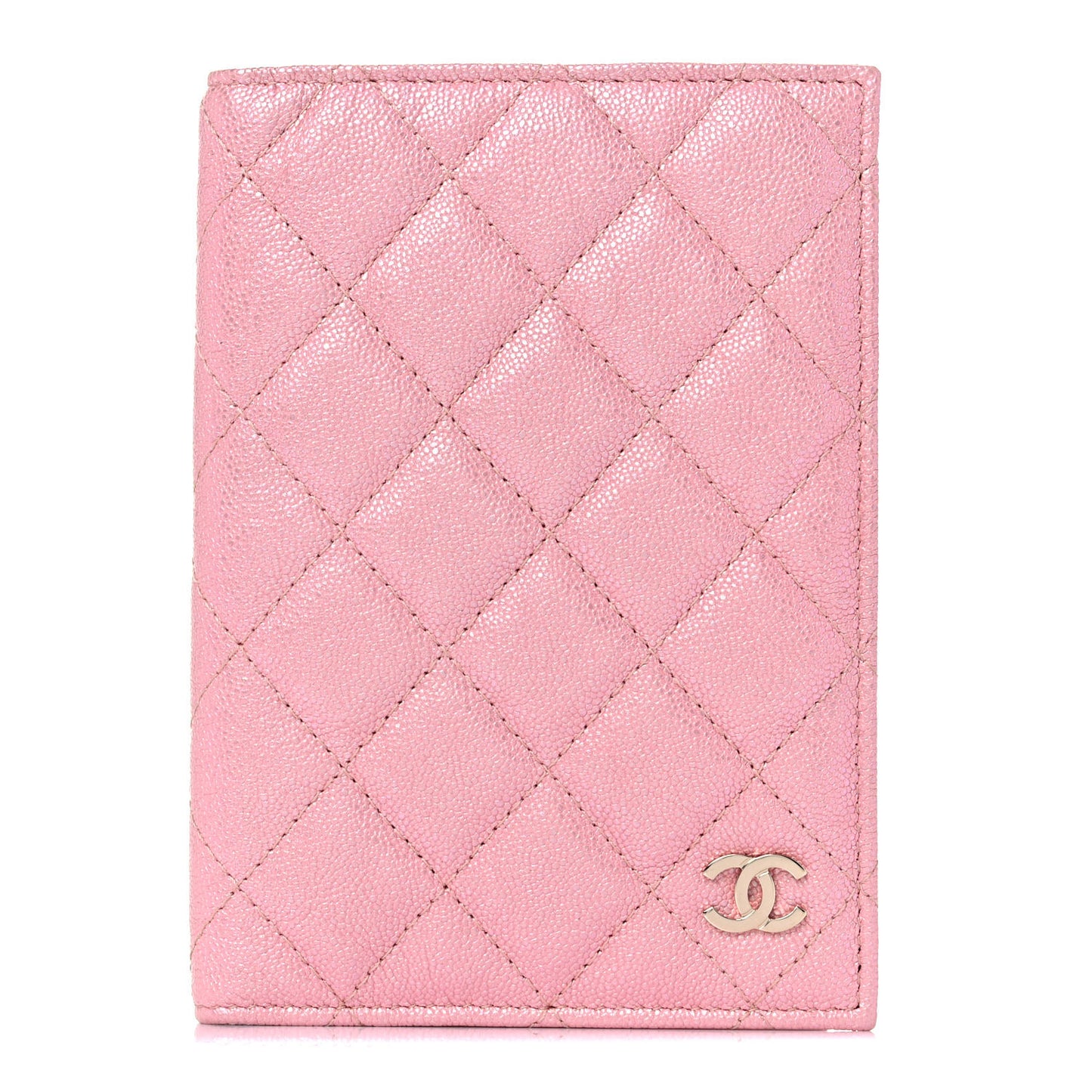 Iridescent Caviar Quilted Passport Holder Pink