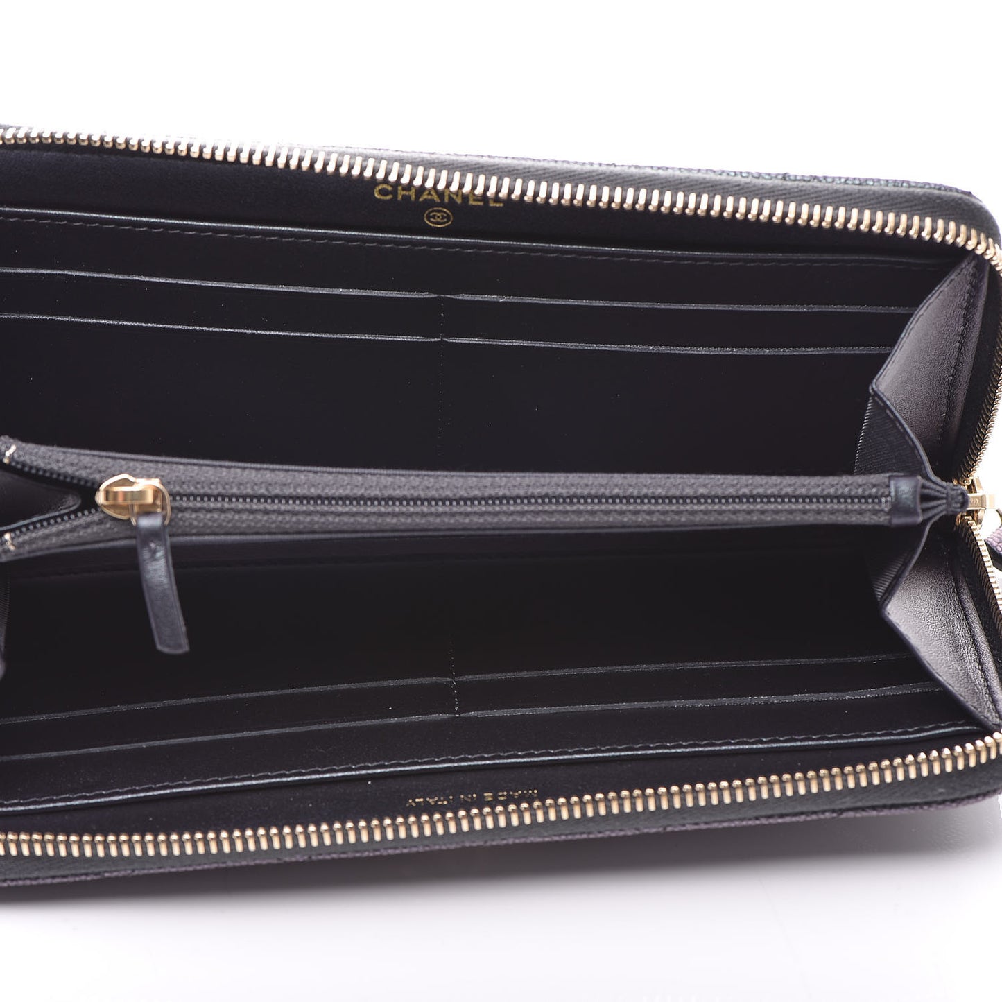 Iridescent Caviar Quilted Long Zip Around Wallet Black