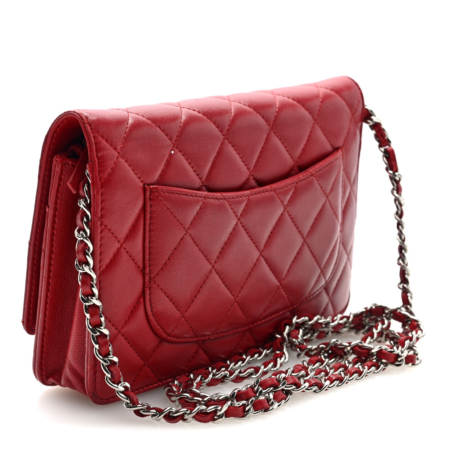 Chanel Lambskin Quilted Wallet On Chain WOC Red 3 of 10