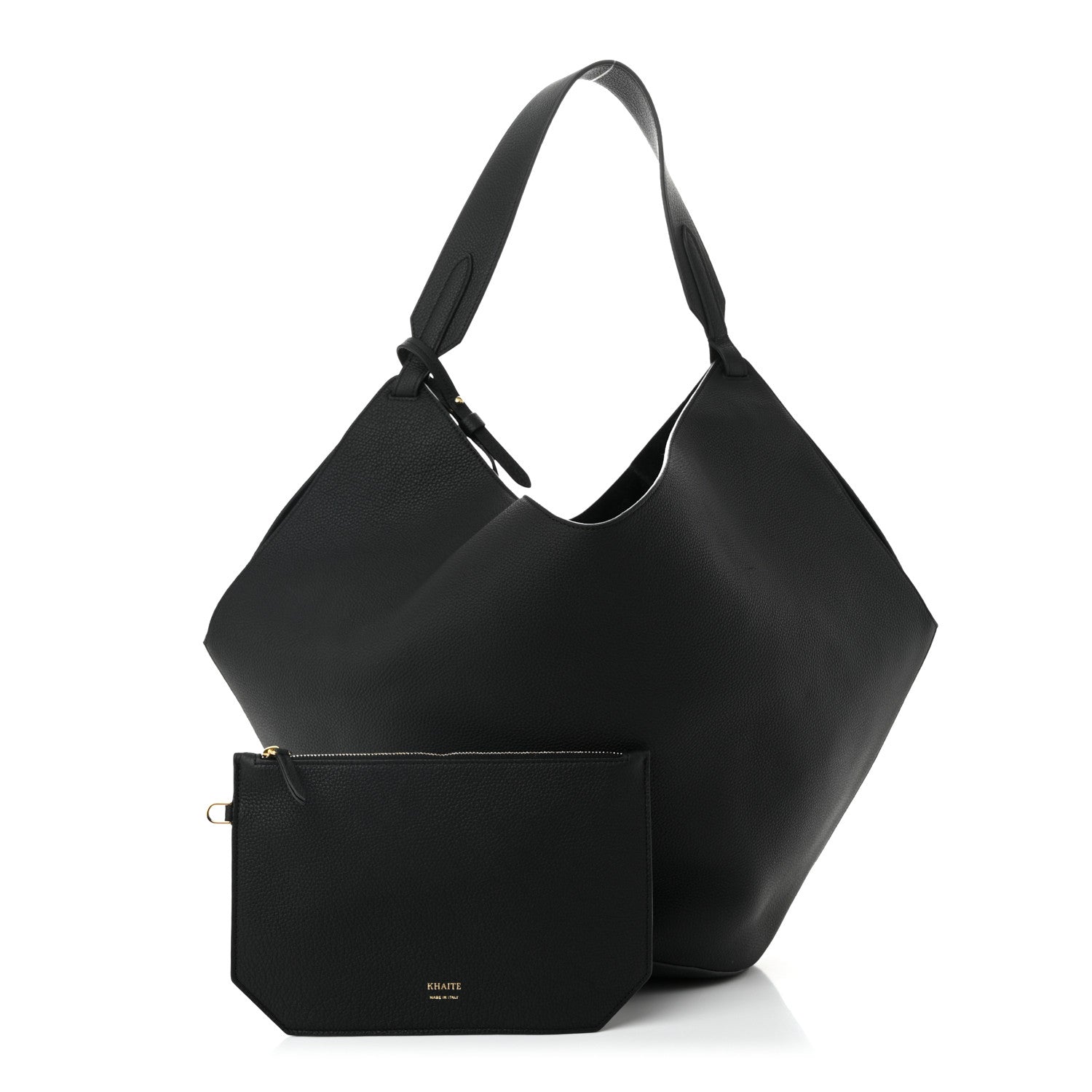 Khaite Pebbled Sport Calfskin Medium Lotus Tote Black 3 of 11