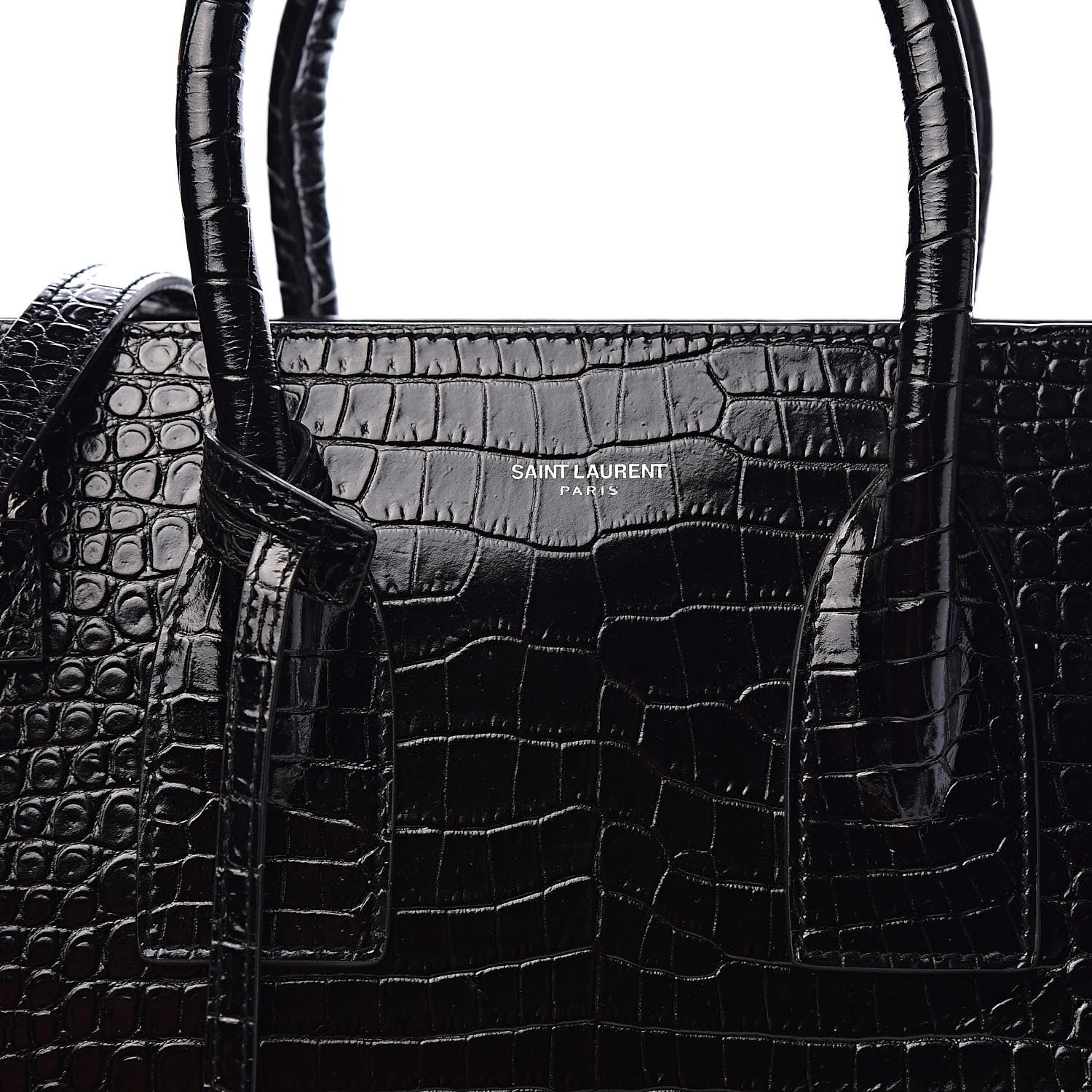 Saint Laurent Calfskin Crocodile Embossed Small Sac de Jour Black 15 of 15
