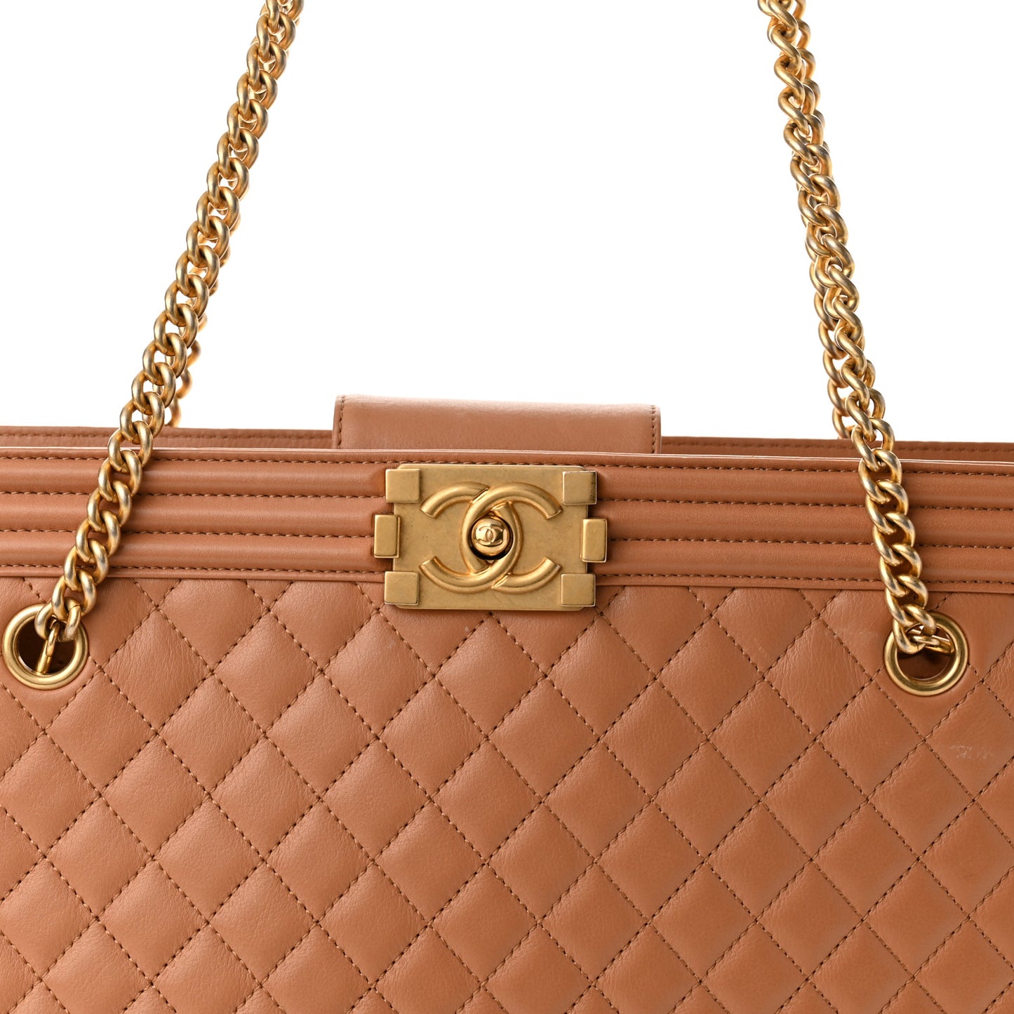 Calfskin Quilted Large Boy Tote Camel