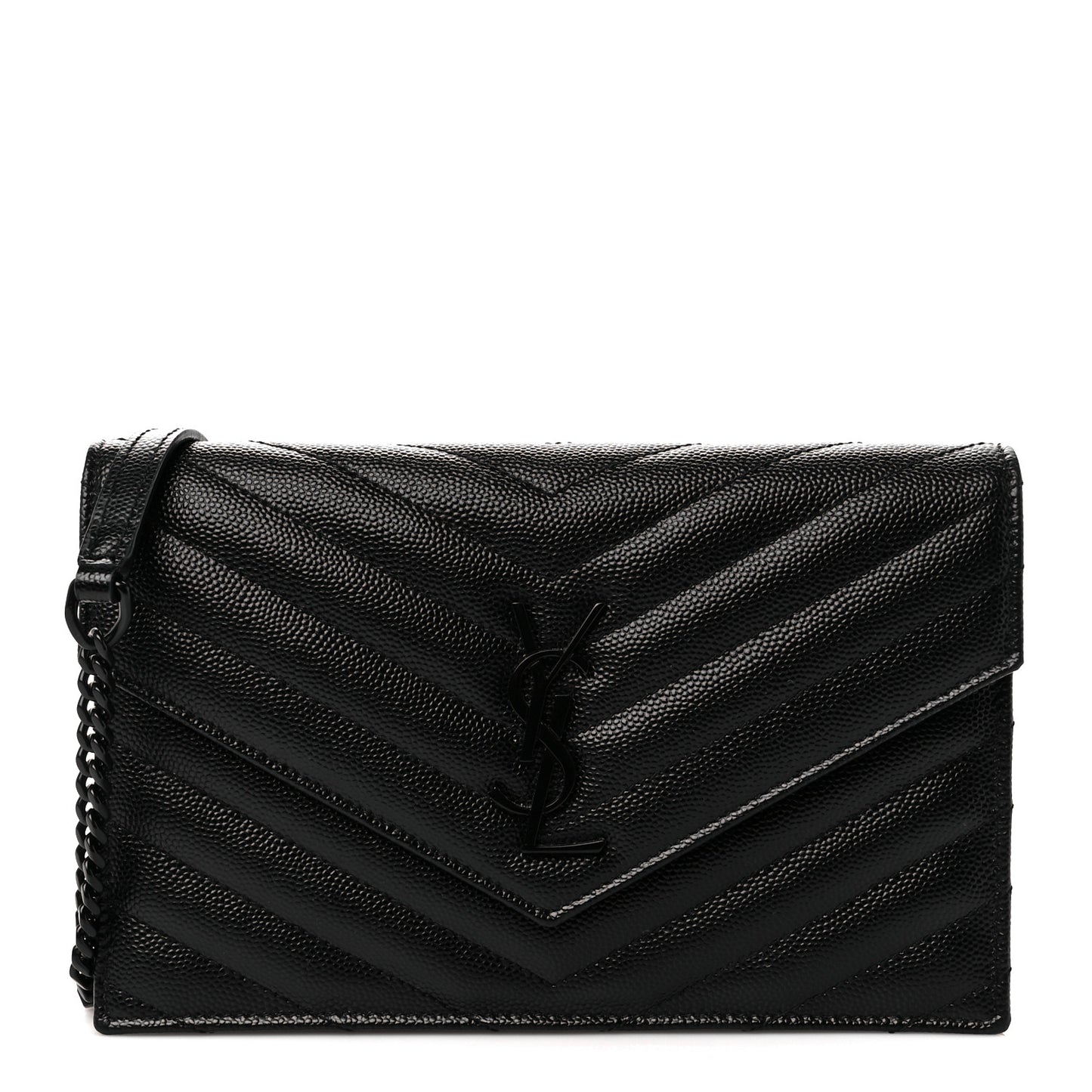 Grain De Poudre Matelasse Chevron Monogram Monochrome Envelope Chain Wallet Black