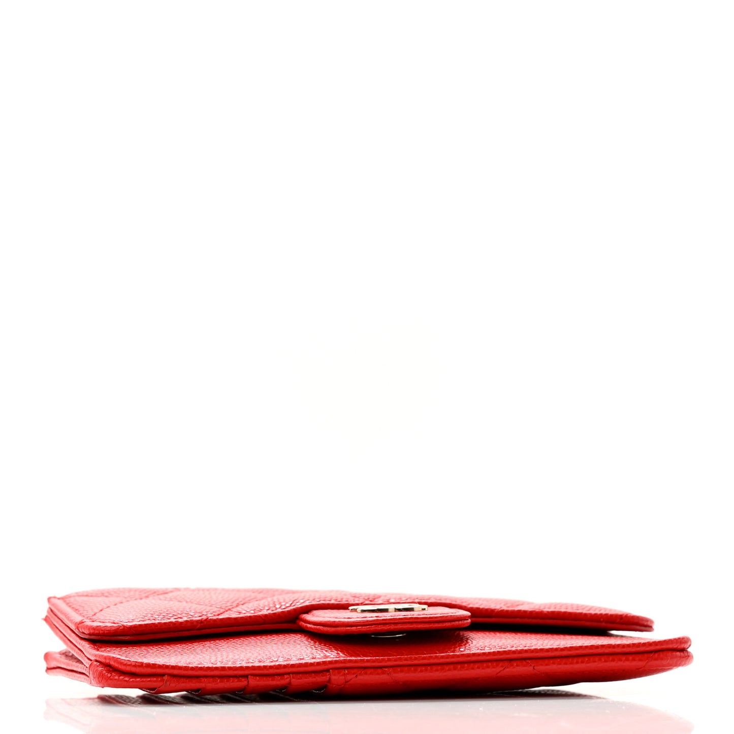 Caviar Quilted Flap Zip Card Holder Red