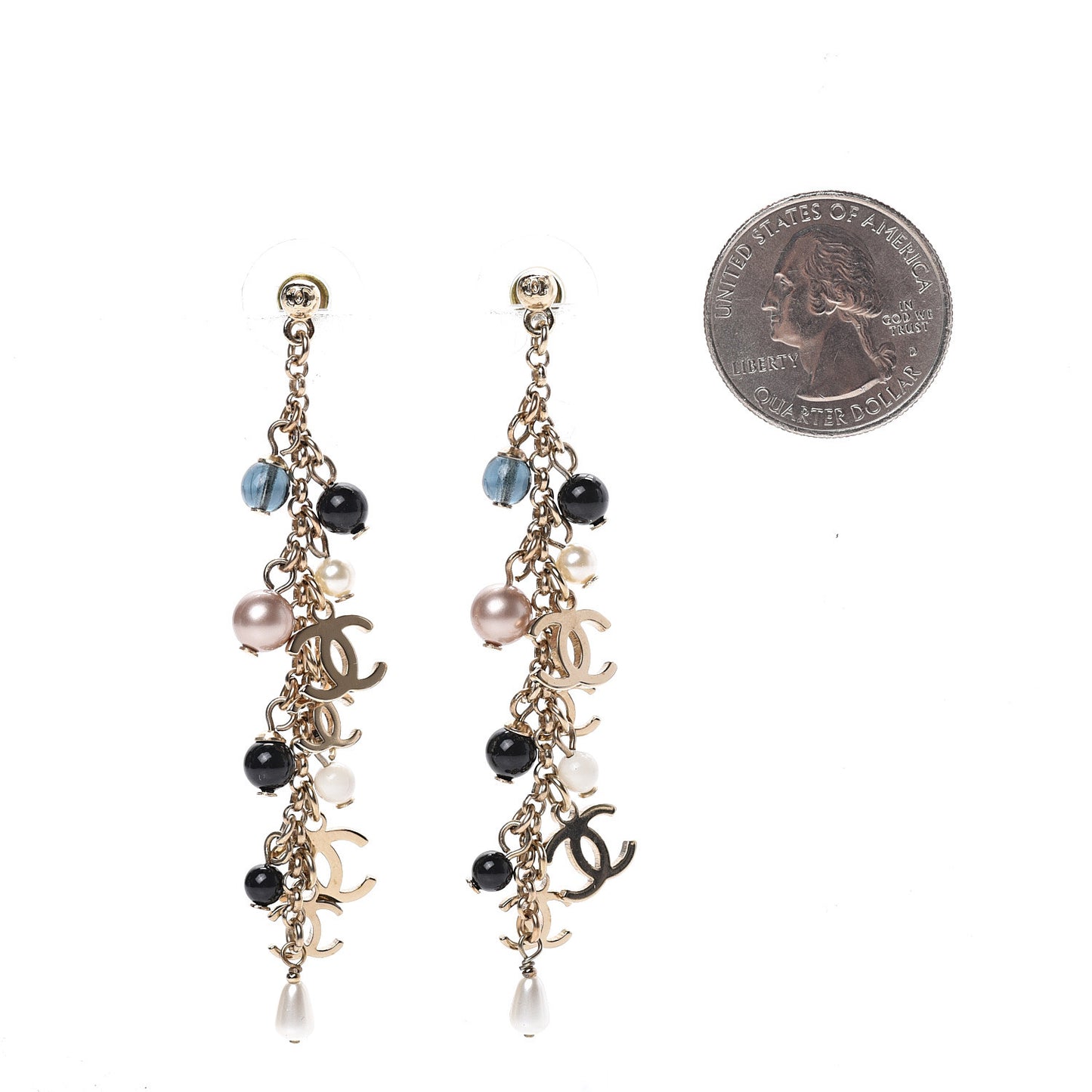 Pearl Chain CC Dangle Earrings
