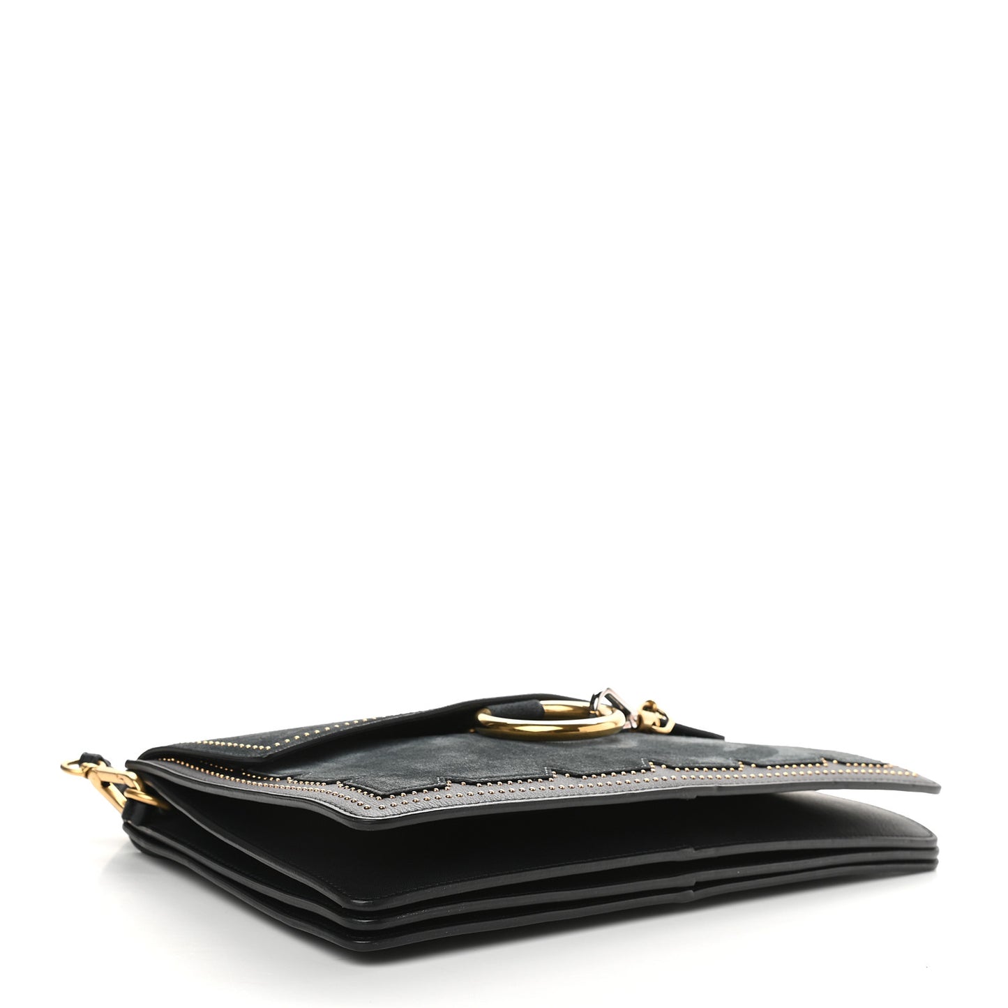 Calfskin Suede Studded Medium Faye Shoulder Bag Full Blue