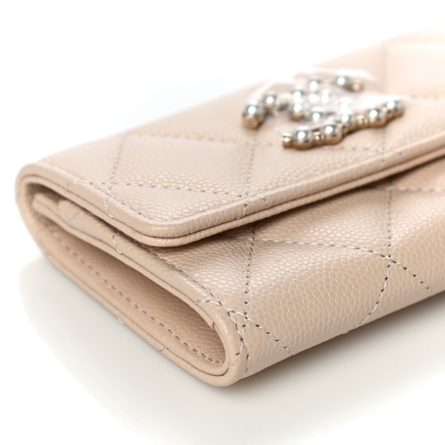 Chanel Caviar Pearl Quilted Coco Candy Flap Card Holder Beige 10 of 12