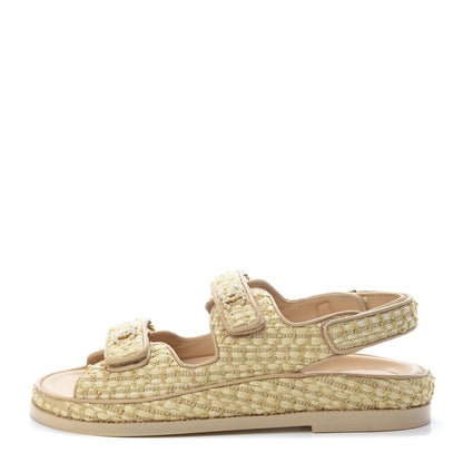 Chanel Braided Fabric Velcro Dad Sandals 39.5 Beige 1 of 12