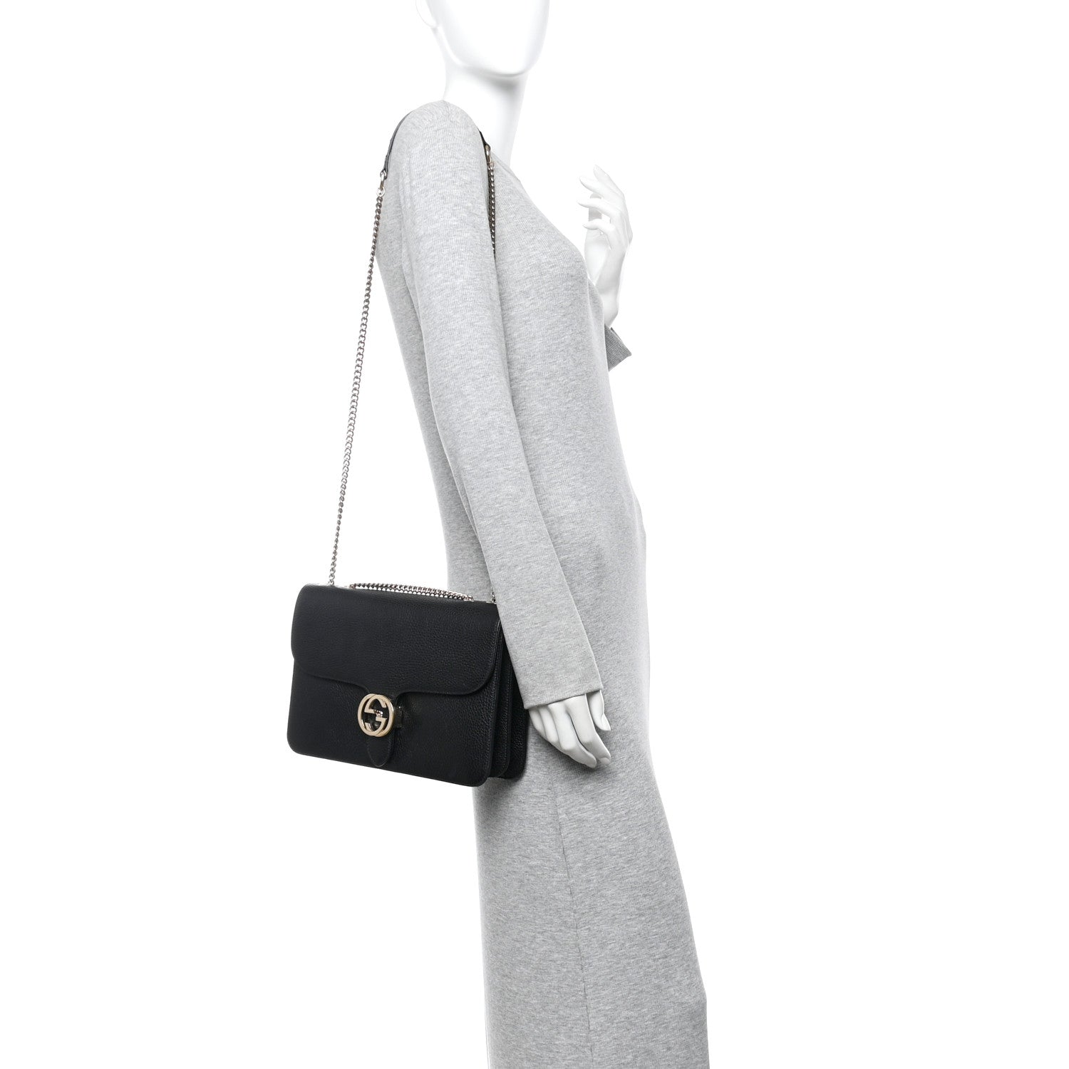 Gucci Dollar Calfskin Interlocking G Shoulder Bag Black 2 of 14