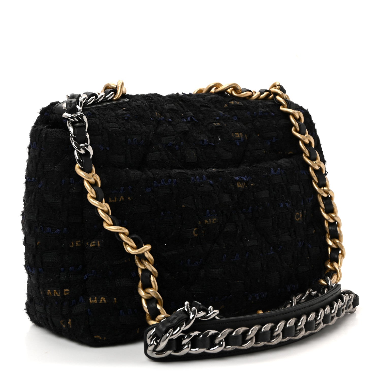 Chanel Tweed Quilted Medium Chanel 19 Flap Navy Blue Black 3 of 10
