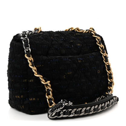 Chanel Tweed Quilted Medium Chanel 19 Flap Navy Blue Black 3 of 10