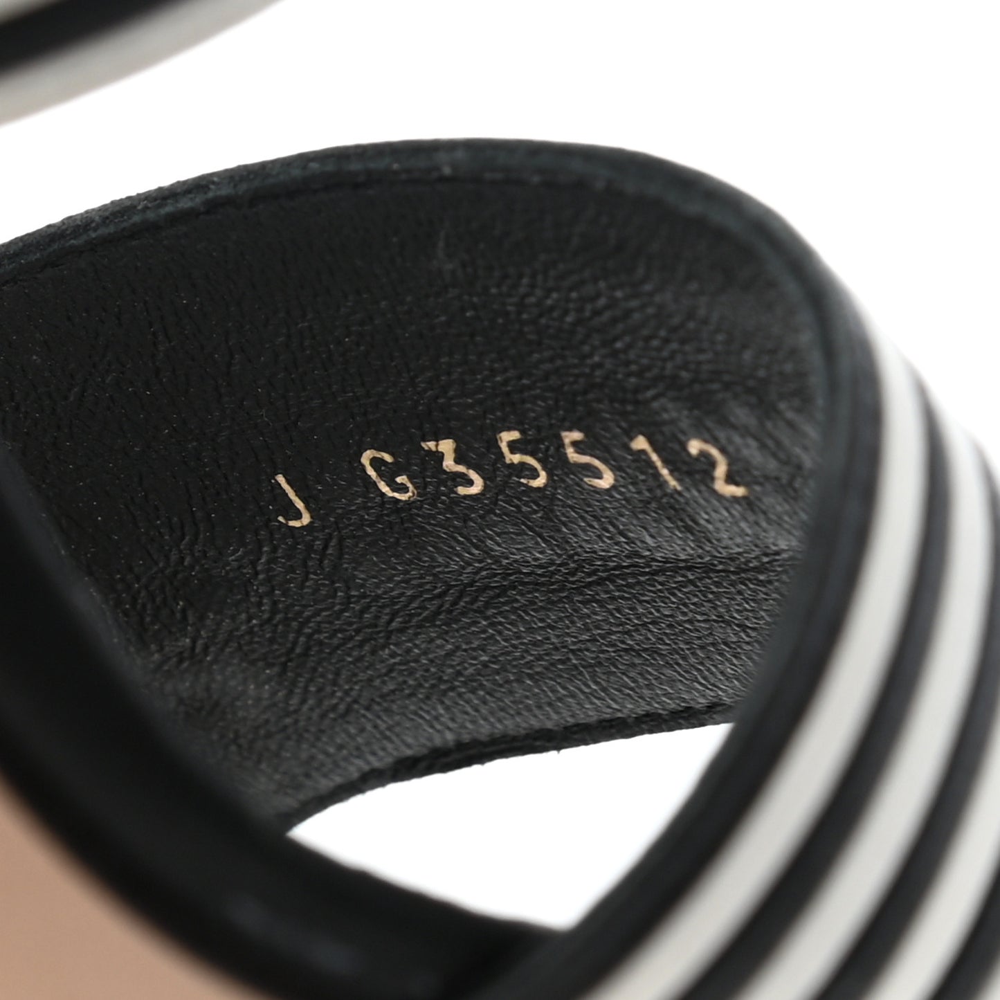 Lambskin Braided Striped Sandals 37.5 Black White
