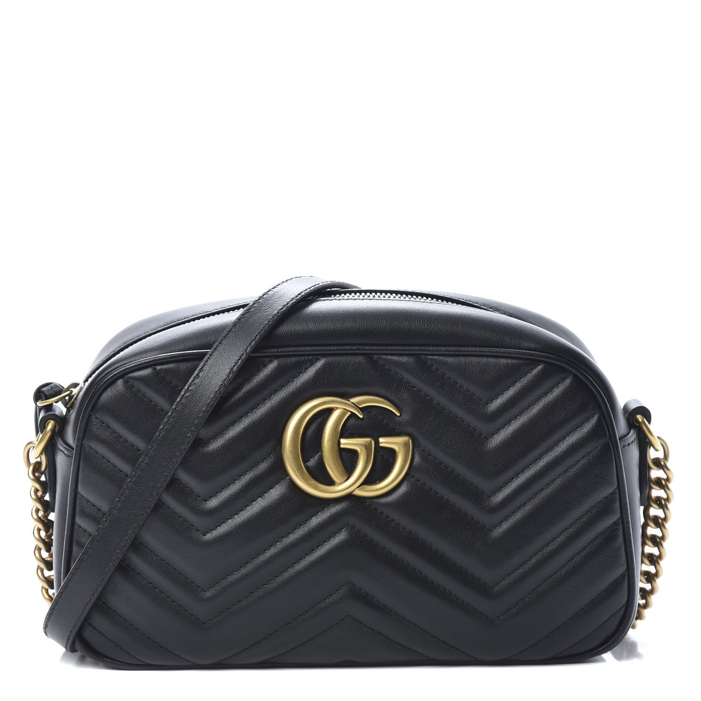 Calfskin Matelasse Small GG Marmont Chain Shoulder Bag Black
